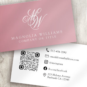 Carte De Visite Monogramme rose QR Code Minimaliste
