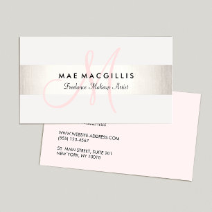 Carte De Visite Monogramme rose simple Moderne FAUX Argent strié