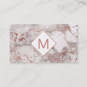 Carte De Visite monogramme rose sur marbre d'or rose