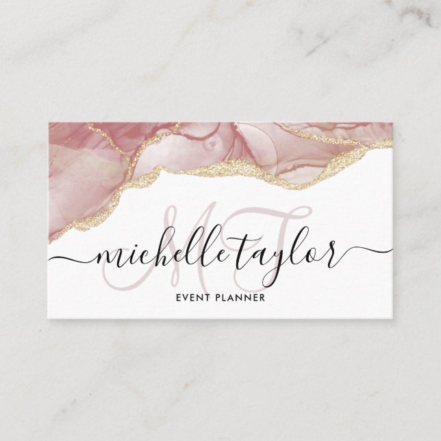 Carte De Visite Monogramme rose tendance Salon de maquillage Busi (Devant)