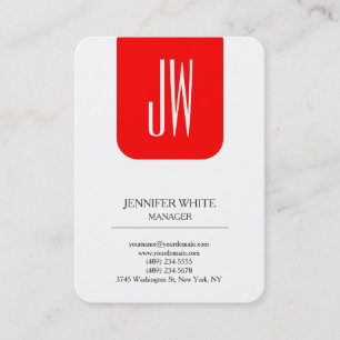Carte De Visite Monogramme rouge blanc clair et moderne