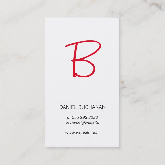 Carte De Visite Monogramme (rouge) / Blanc / Minimal (Devant)