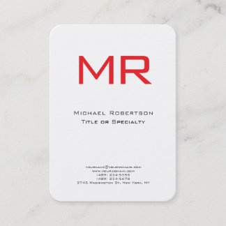 Carte De Visite Monogramme rouge blanc minimaliste