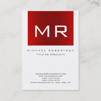 Carte De Visite Monogramme rouge blanc minimaliste