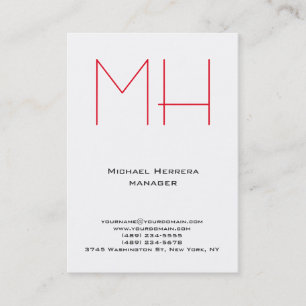 Carte De Visite Monogramme rouge blanc simple et tendance