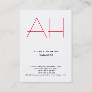 Carte De Visite Monogramme rouge blanc simple et tendance