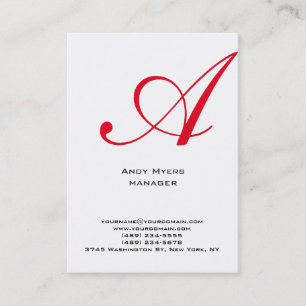Carte De Visite Monogramme rouge blanc simple vertical