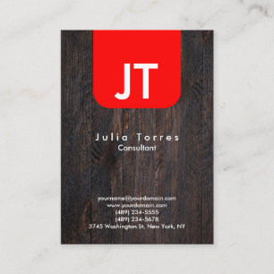Carte De Visite Monogramme rouge bois moderne tendance