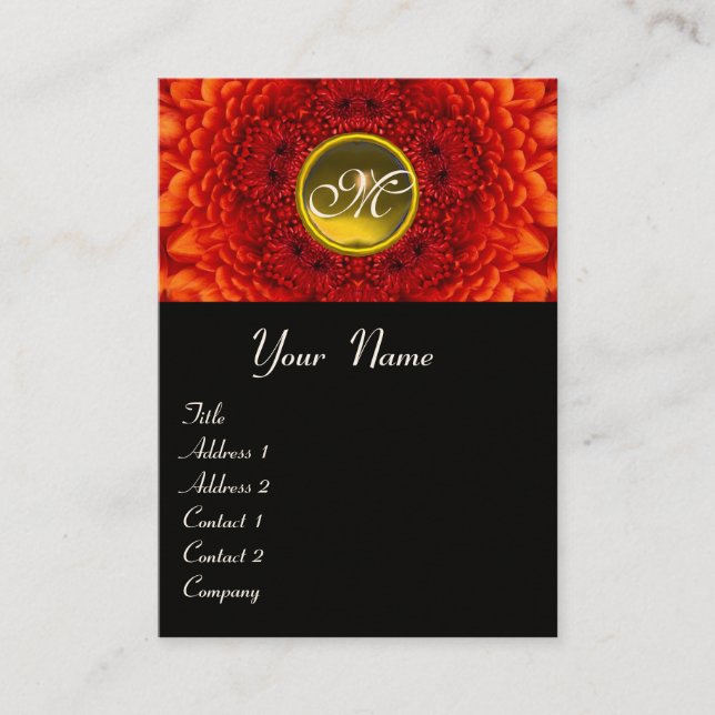 Carte De Visite MONOGRAMME ROUGE DAHLIA, TOPAZ noir blanc (Devant)