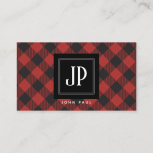 Carte De Visite Monogramme rouge de plaid de Buffalo