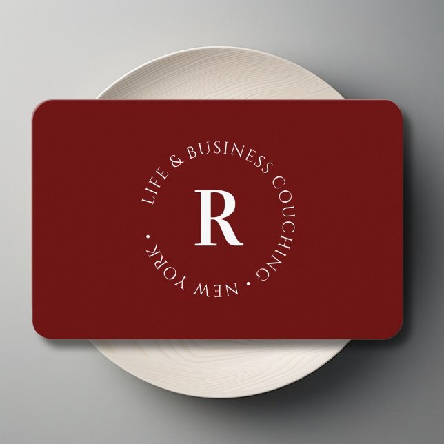 Carte De Visite Monogramme, rouge minimum (Monogram, Minimum Red Business Card)