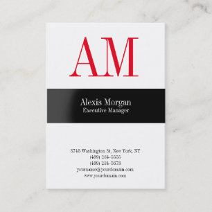 Carte De Visite Monogramme rouge professionnel blanc vertical