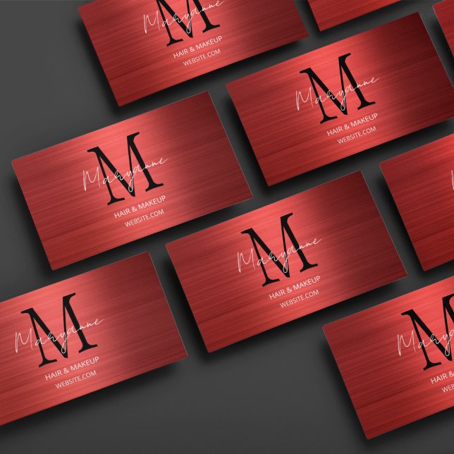 Carte De Visite Monogramme Rouge Script Moderne (Créateur téléchargé)