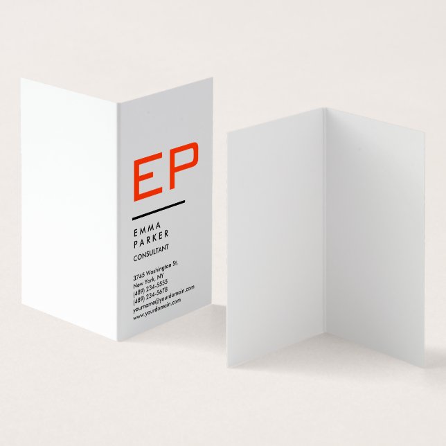 Carte De Visite Monogramme rouge tendance noir vertical (Intérieur et extérieur)