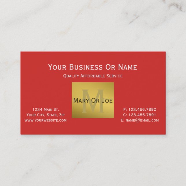 Carte De Visite Monogramme rouge tomate radiant et or de luxe (Devant)