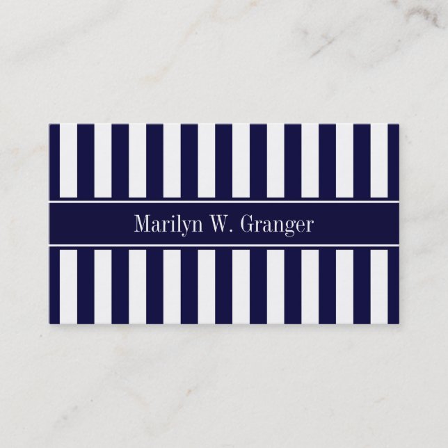 Carte De Visite Monogramme Ruban Bleu Marine Rayure Blanc Bleu Mar (Devant)