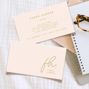 Carte De Visite Monogramme Script Chic Blush Or Rose Simple
