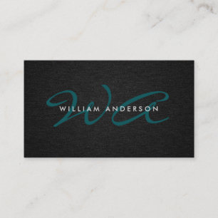 Carte De Visite Monogramme Script Corporate Minimal Linen noir