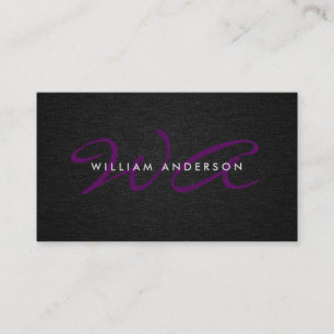 Carte De Visite Monogramme Script Corporate Minimal Linen noir