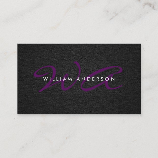Carte De Visite Monogramme Script Corporate Minimal Linen noir (Devant)