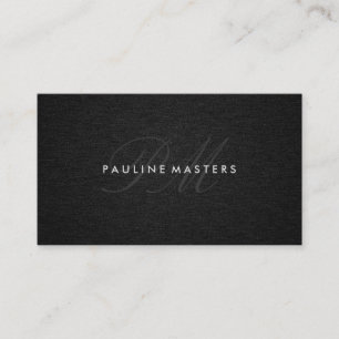 Carte De Visite Monogramme Script Corporate Minimal Linen noir