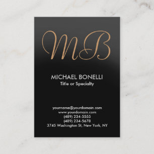 Carte de visite monogramme script grise moderne te