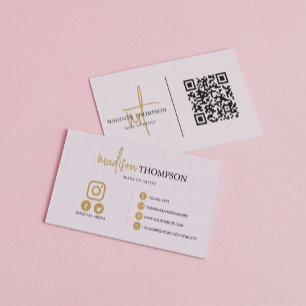 Carte De Visite Monogramme Script Typographie Lavender Gold QR Cod