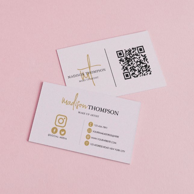 Carte De Visite Monogramme Script Typographie Lavender Gold QR Cod (Créateur téléchargé)