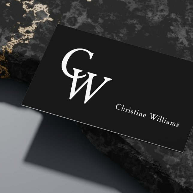 Carte De Visite Monogramme simple élégant professionnel noir blanc (Black & White Monogram Business Card)