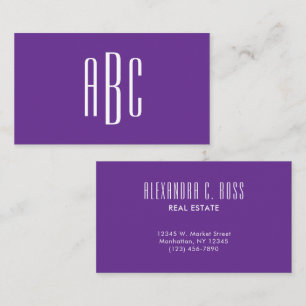 Carte De Visite Monogramme simple en trois lettres Royal Purple