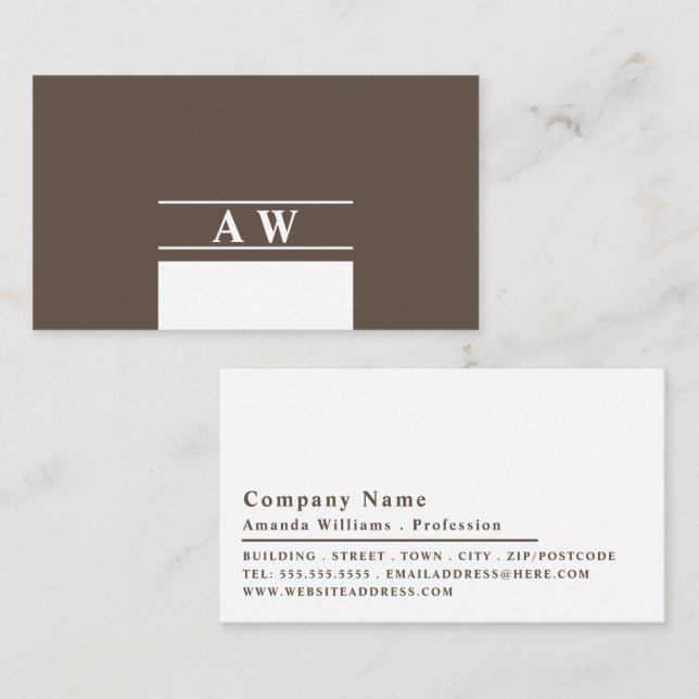 Carte De Visite Monogramme simple, minimaliste (Devant / Derrière)