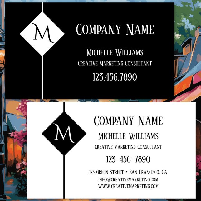 Carte De Visite Monogramme Simple noir et blanc professionnel (Business card featuring a minimalist black and white design with custom shapes - creative marketing)