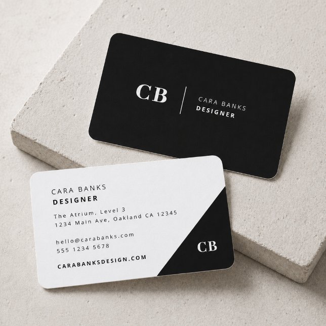 Carte De Visite Monogramme stylé tendance noir et blanc moderne (Créateur téléchargé)