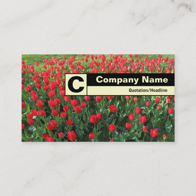 Carte De Visite Monogramme sur arête - Lit de tulipes rouges 01 (Devant)