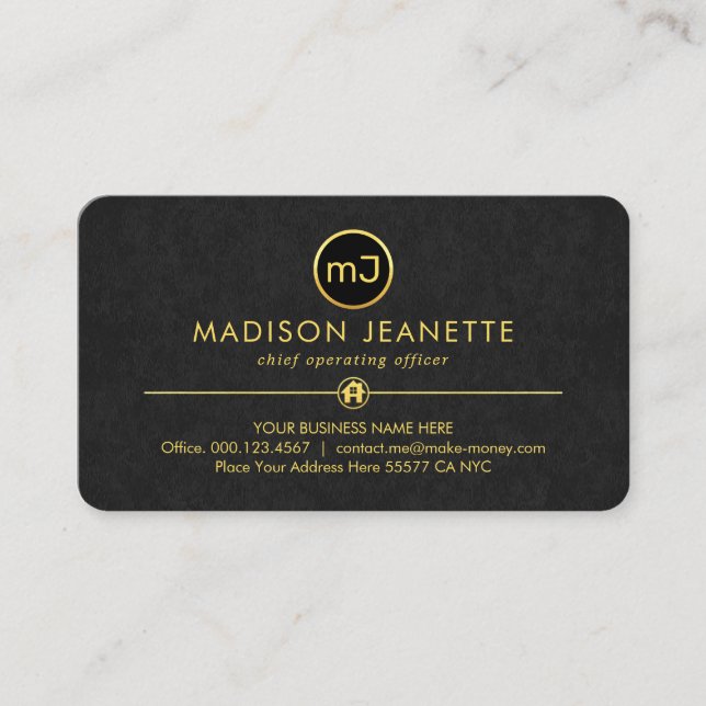 Carte De Visite Monogramme sur gris luxueux grunge (Devant)