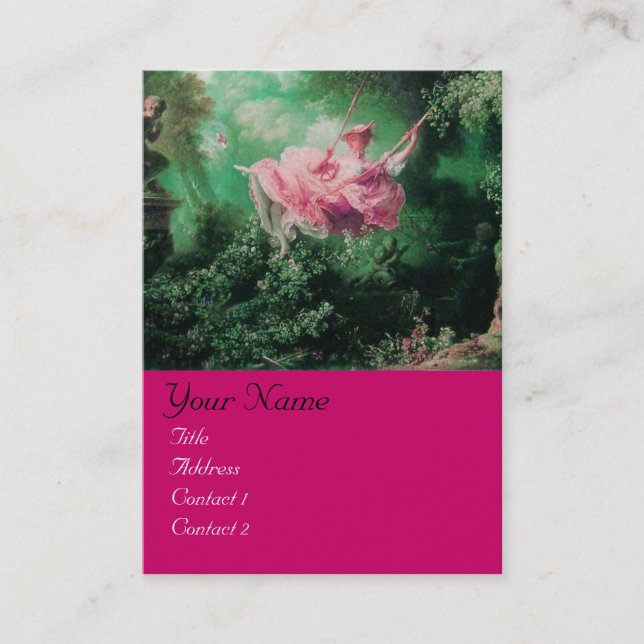 Carte De Visite MONOGRAMME SWING, Vert rose Fuchsia (Devant)