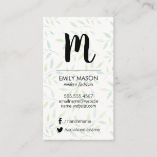 Carte De Visite Monogramme tendance / Feuilles et succursales