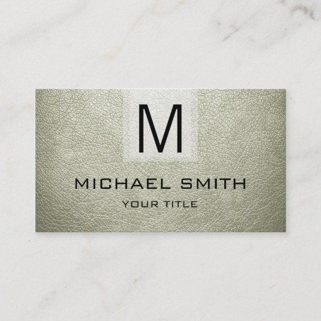Carte De Visite Monogramme texturé en cuir beige (Devant)