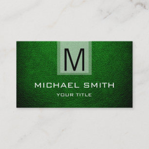 Carte De Visite Monogramme texturé en cuir vert foncé
