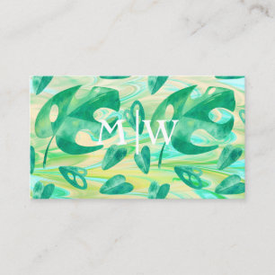 Carte De Visite Monogramme Tropical Monstera Leaf Green Luxe