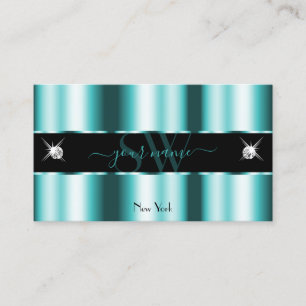 Carte De Visite Monogramme Turquoise brillant de diamants brillant