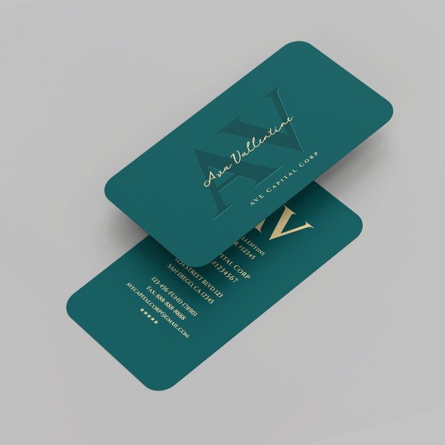 Carte De Visite Monogramme Turquoise foncé moderne professionnel (Modern Professional Dark Teal Monogram Marketing Business Card
)