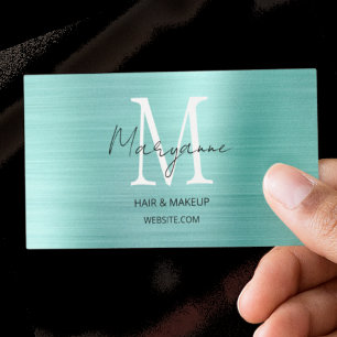 Carte De Visite Monogramme Turquoise Script Moderne