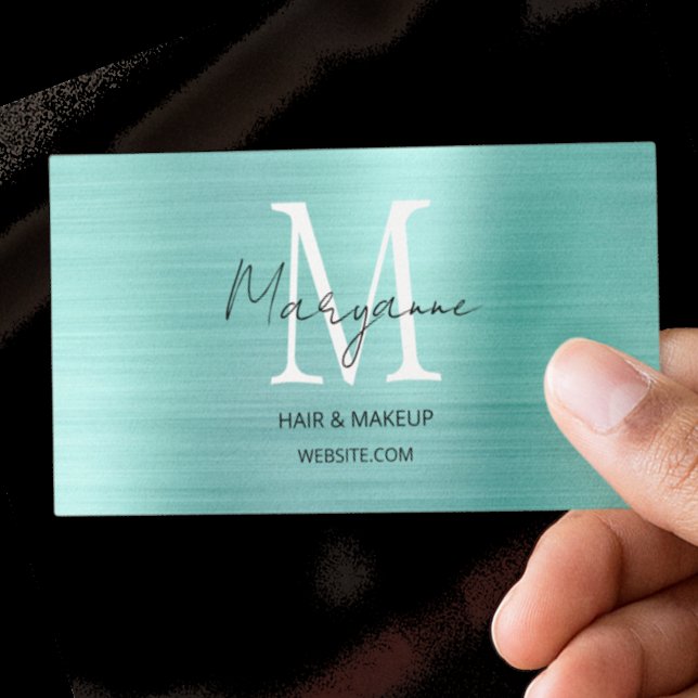 Carte De Visite Monogramme Turquoise Script Moderne (Créateur téléchargé)