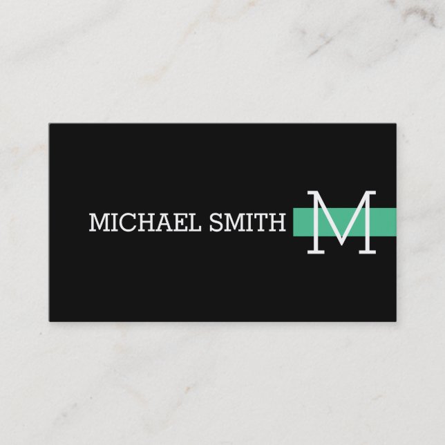 Carte De Visite Monogramme uni noir moderne Ocean Green (Devant)
