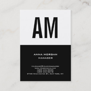 Carte De Visite Monogramme unique simple noir blanc uni