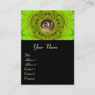 Carte De Visite MONOGRAMME VERT DAHLIA, AGATE gris noir