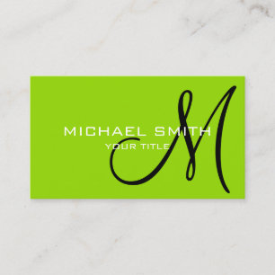 Carte De Visite Monogramme vert minimaliste à feuilles professionn