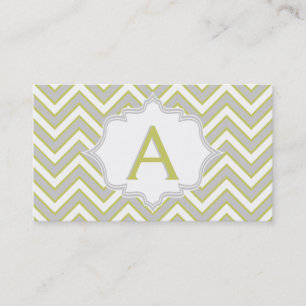 Carte De Visite monogramme vert olive moderne, chevron gris