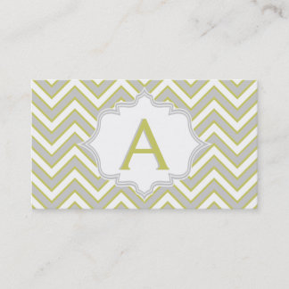 Carte De Visite monogramme vert olive moderne, chevron gris